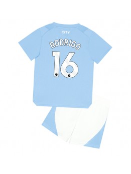 Manchester City Rodri Hernandez #16 Heimtrikotsatz für Kinder 2023-24 Kurzarm (+ Kurze Hosen)